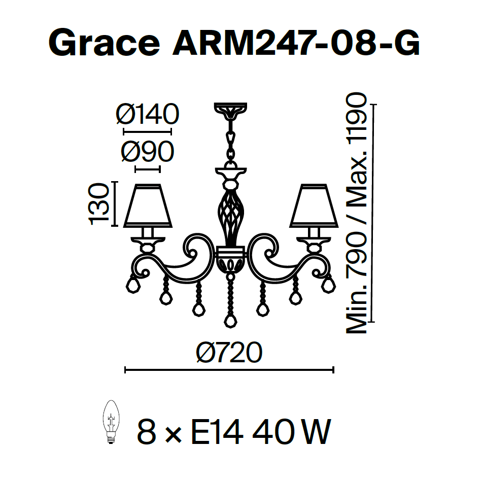 Lustra GRACE ARM247-08-G